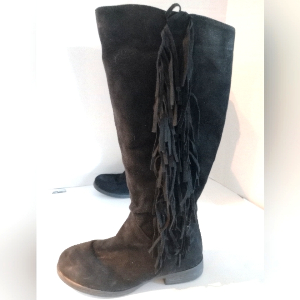 Black Fringe Knee-High‎ Women's Boots by Via Pinky Sz. 8
